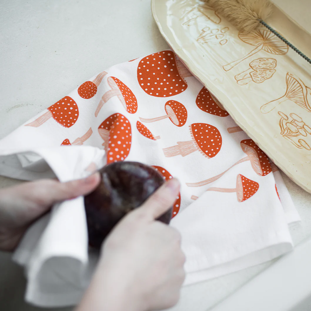 Mushroom Print Tea Towel