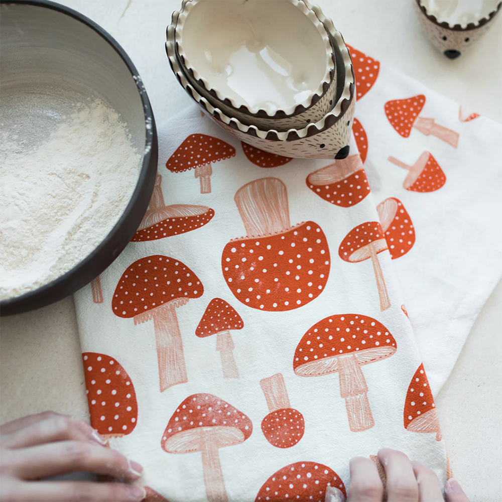 Mushroom Print Tea Towel