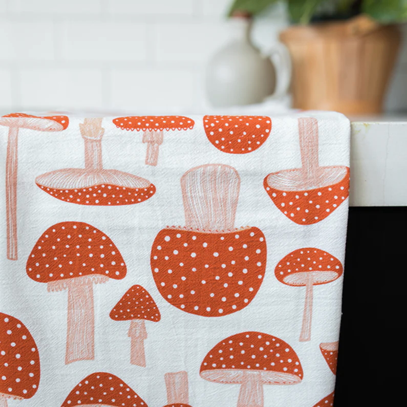 Mushroom Print Tea Towel