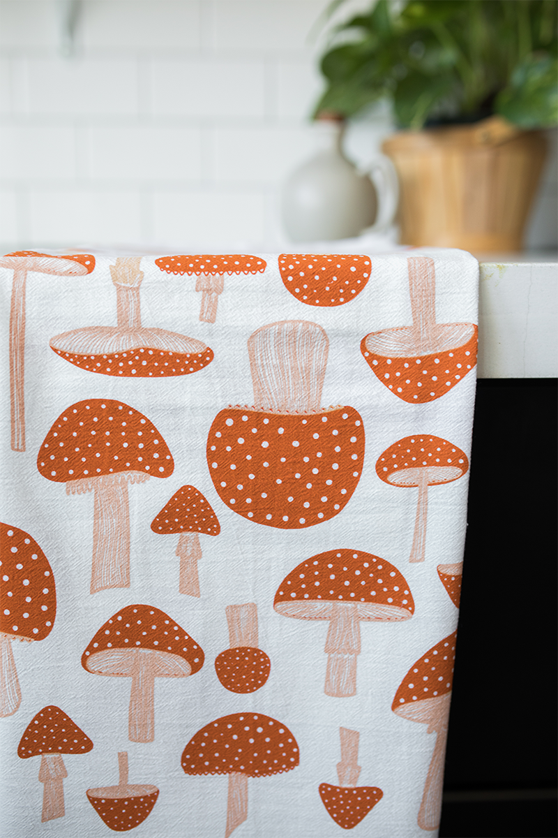 Mushroom Print Tea Towel