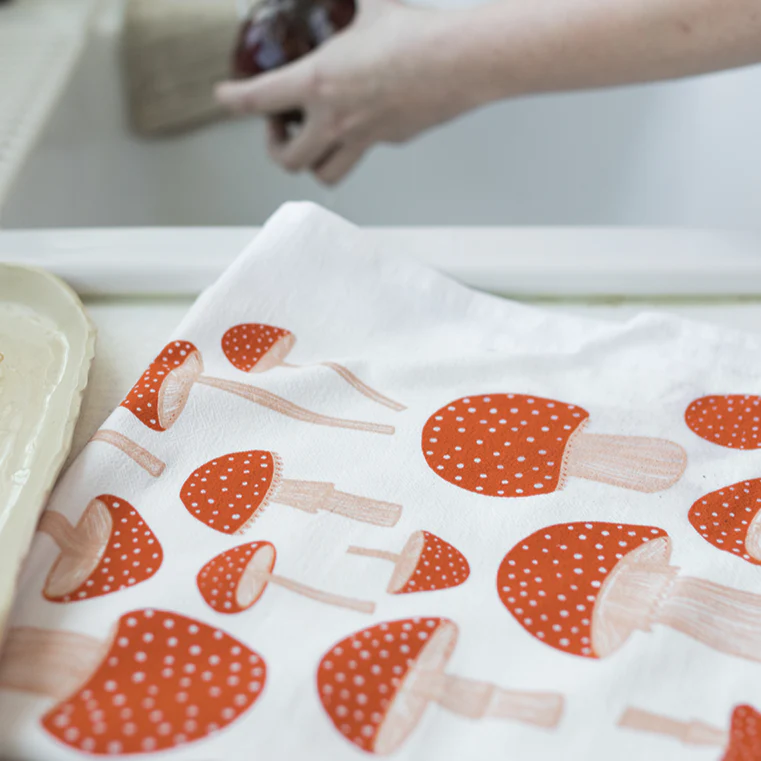 Mushroom Print Tea Towel