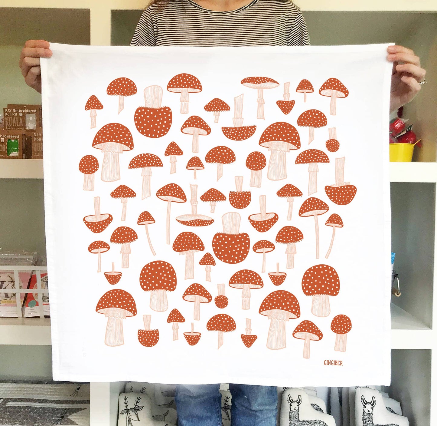 Mushroom Print Tea Towel
